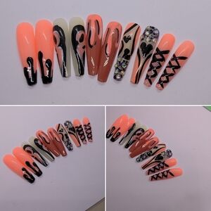 Stylish Black and Orange Nail Set Halloween Ghost